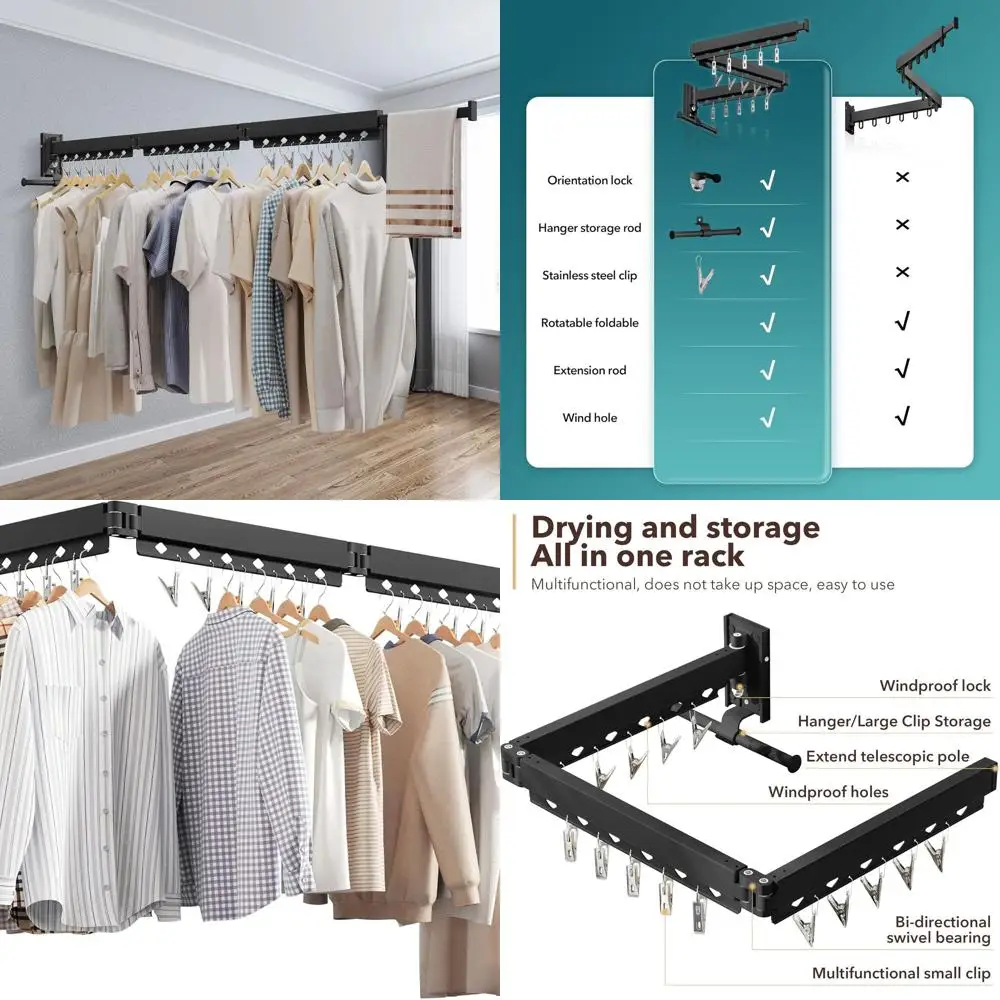 

Компактная алюминиевая выдвижная сушилка для одежды с ветрозащитными отверстиями и зажимами