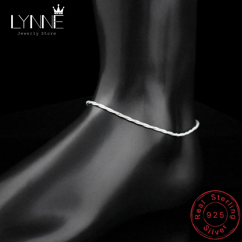 New Fashion Simple Twisted Weave Hemp Rope Anklets 925 Sterling Silver Sexy Beach Foot Chain Bracelet For Women&Girl Jewelry Gif