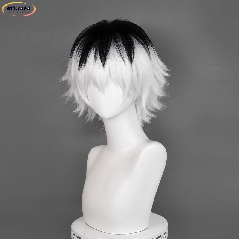 Sasaki Haise Cosplay Wig High Quality Anime Unisex Black White Mixed Short Wig Heat Resistant Synthetic Hair Wigs + Wig Cap