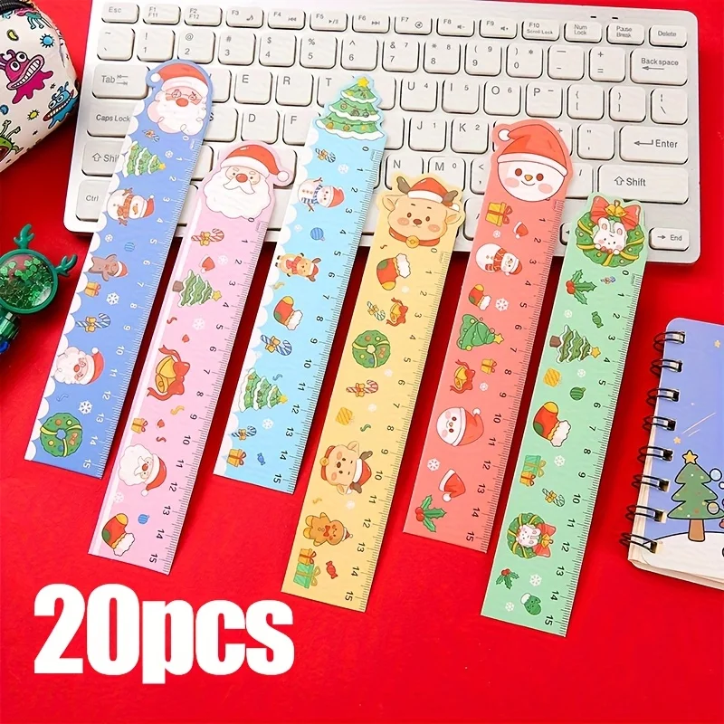 20 مسطرة ورق عيد الميلاد - أدوات قياس مناسبة للحرف اليدوية والمكافآت المدرسية وهدايا حفلات العطلات والمساطرين التعليمية