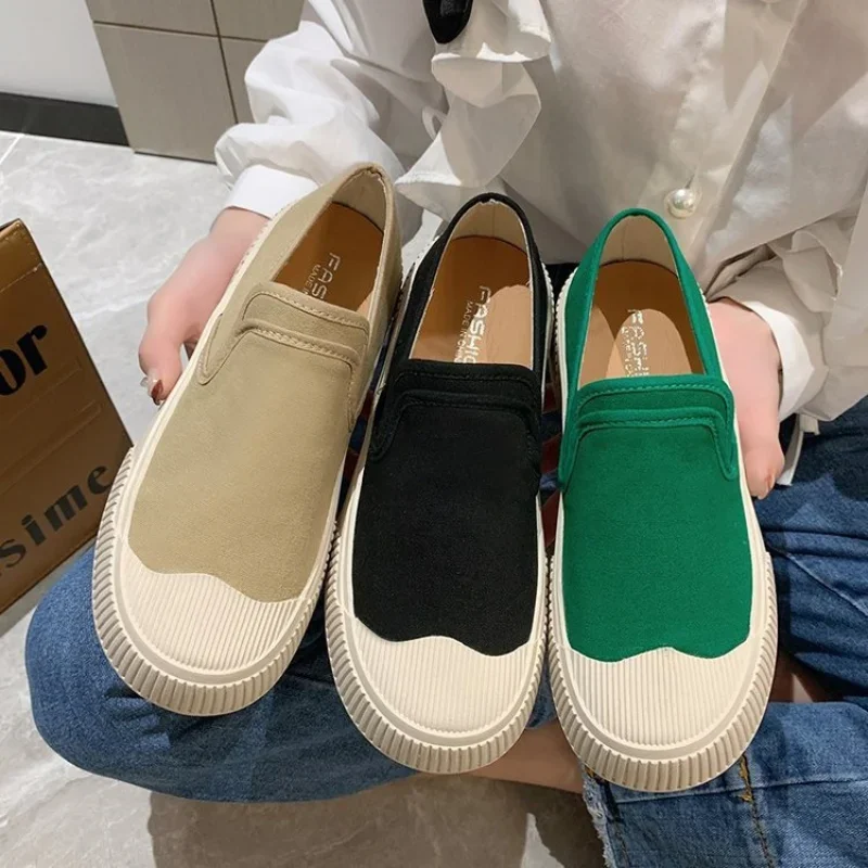 New Thick-soled Women Shoes Canvas Loafers Women Design Sense Sneakers Slip-on Flat-bottom Casual Platform Shoes Sneakers Women