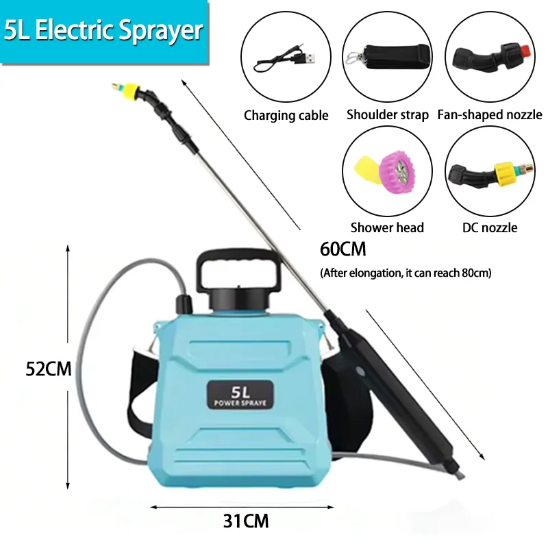 

For garden 5L Backpack Electric Agricultural Sprayer High Pressure Disinfection Pesticide Spray for Farming Garden Green Blue