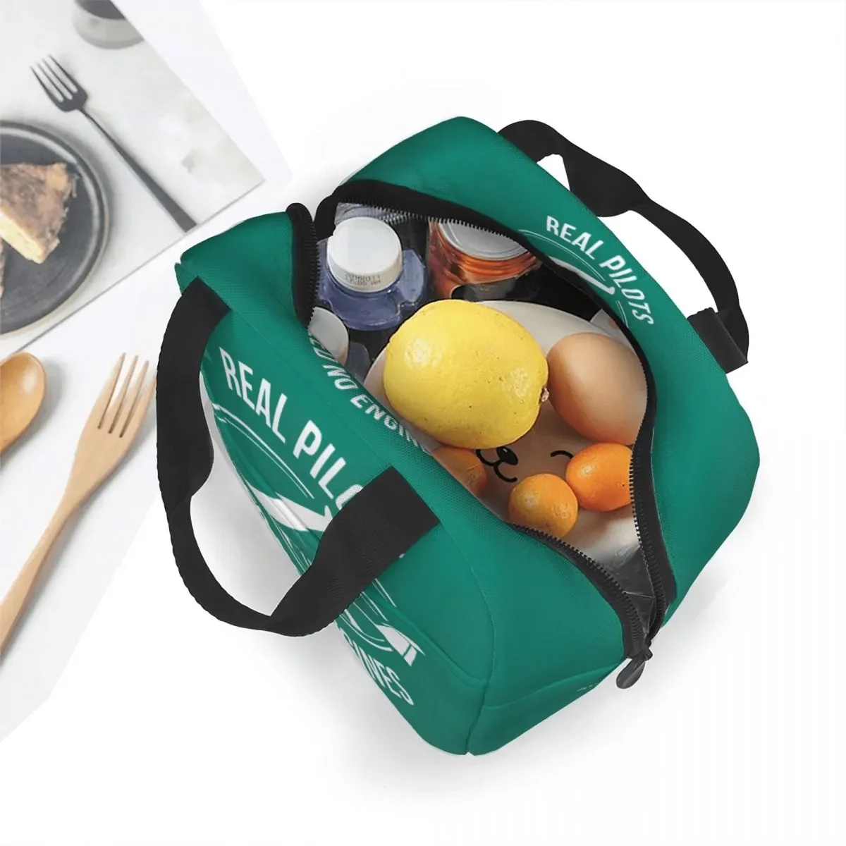 Real Pilots Need No Engines Soaring Insulated Lunch Bags Cooler Bag Airplane Aviation Plane Fighter Portable Tote Lunch Box