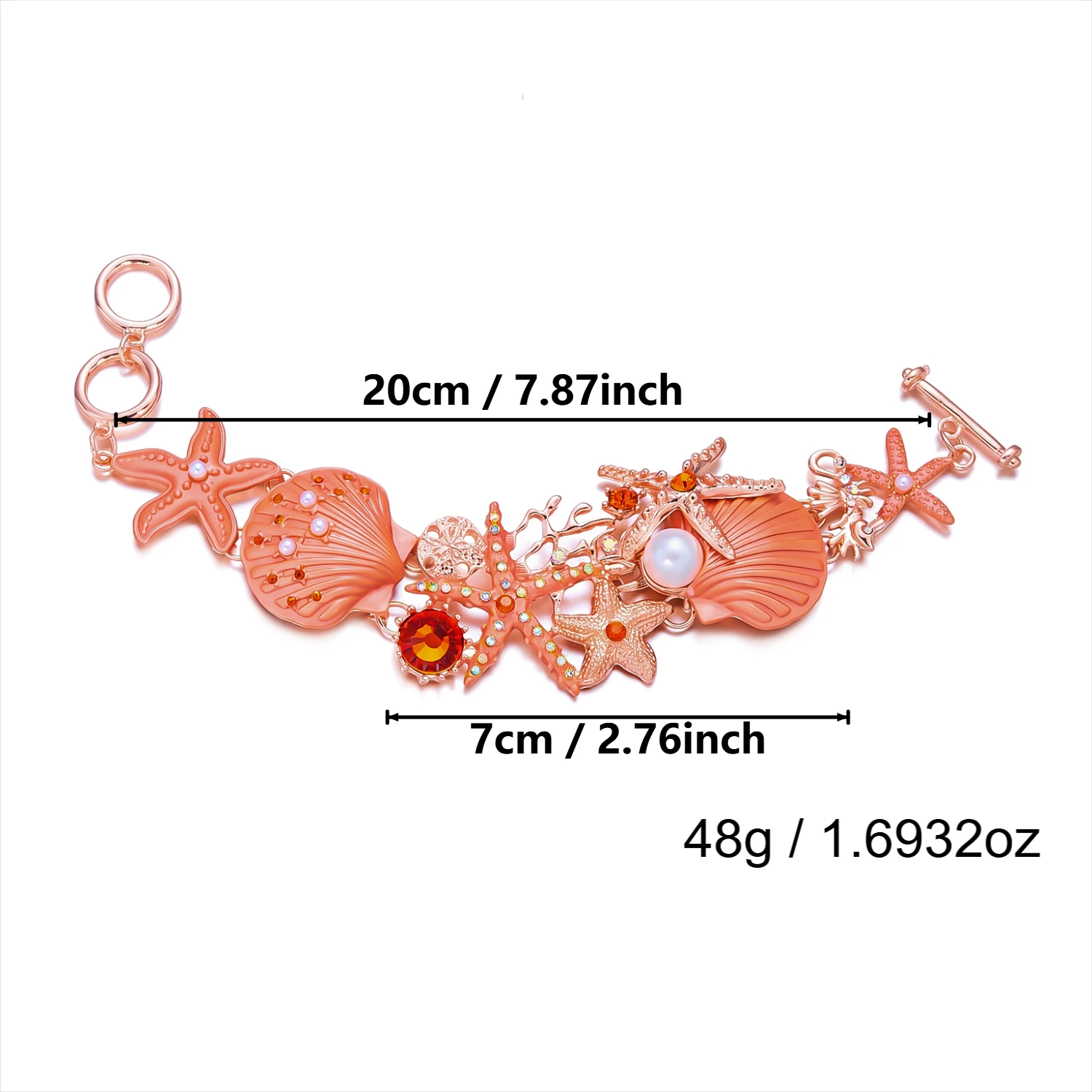 Sommerliches orangefarbenes Emaille-Schmuckset mit Seestern, Muschel und Koralle für Damen – Übertriebener Metall-Ozean-Charm-Schmuck als Geschenk – Detail 7