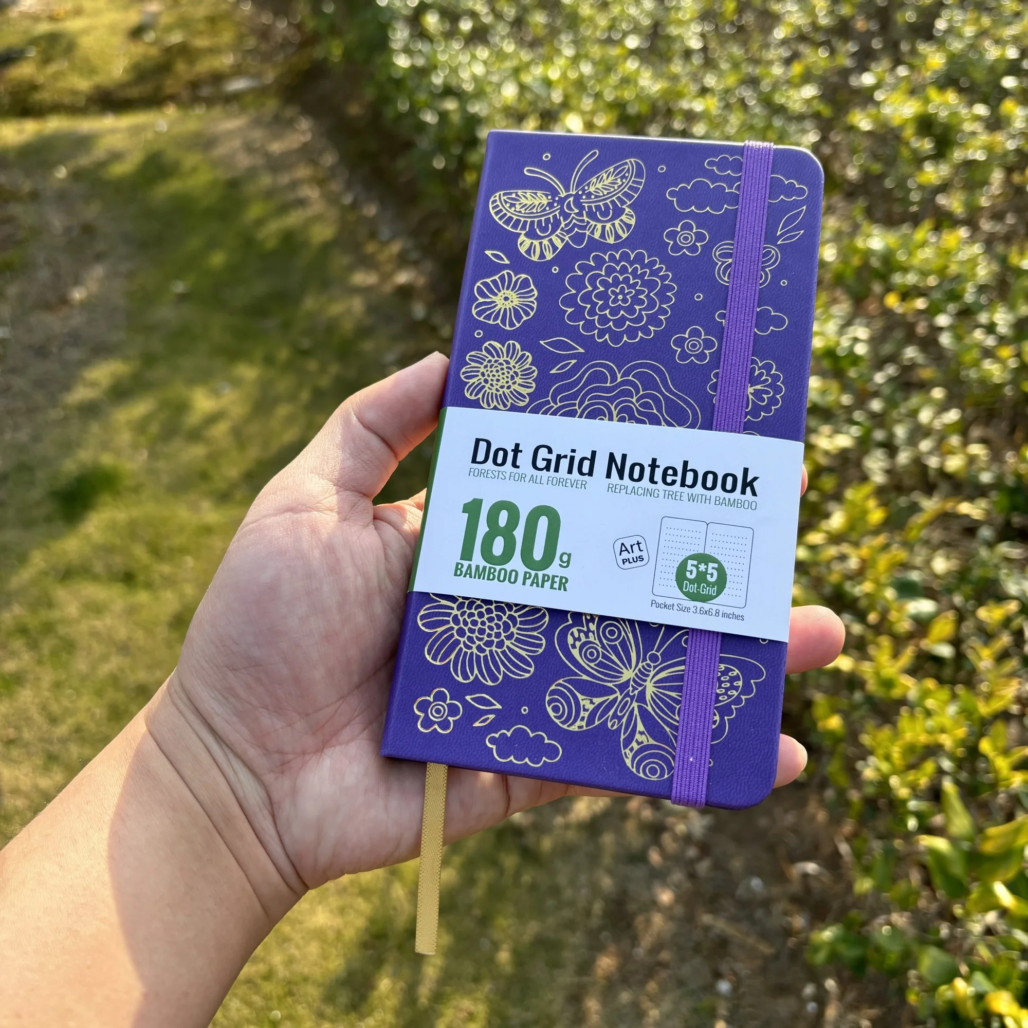 BUKE Bujo B6 Dotted Journal Dot Grid-Notizbuch, Taschenformat und 180 g/m2 Bambuspapier, 80 Seiten mit Schmetterling und Blüte – Detail 16