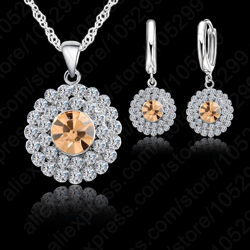10 kolorów 925 Sterling Silver zestaw biżuterii krótki łańcuszek wisiorek naszyjnik Choker i kolczyki zestaw biżuterii kobiet — zdjęcie 7