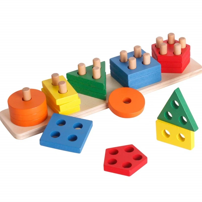 Educational Wooden Toys Geometric Shapes Montessori Puzzle Color Sorting Math Bricks Baby Preschool Learning Educational Games