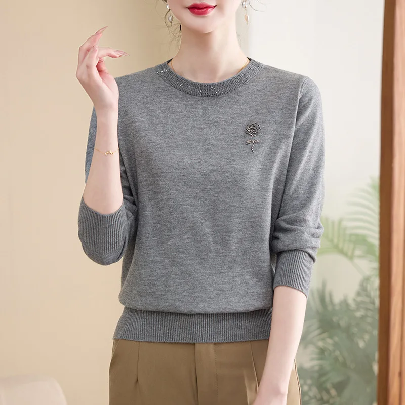 Mère d'âge moyen tricots haut col rond à manches longues tricot femmes pull printemps automne pull Blouse pull femme vêtements