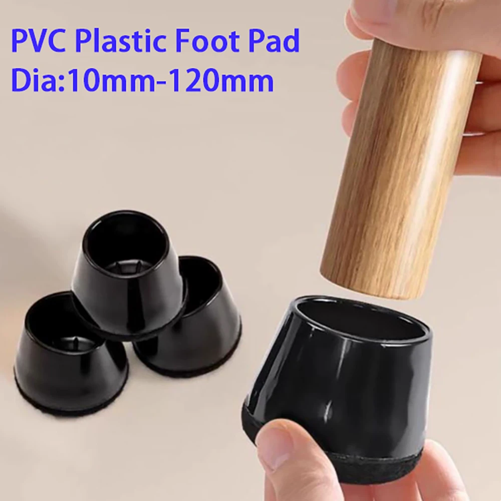 Dia 10/20/40/60/80/100/120mm Black PVC Plastic Furniture Foot Cover Thick Foot Pad Round Table Chair Foot Cover Round Tube Plug
