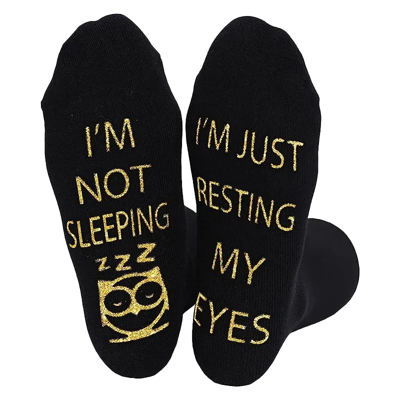 I'M JUST RESTING MY EYES. Mid-tube Dotted Letter Socks Cotton Non-slip Floor Socks Cross Border