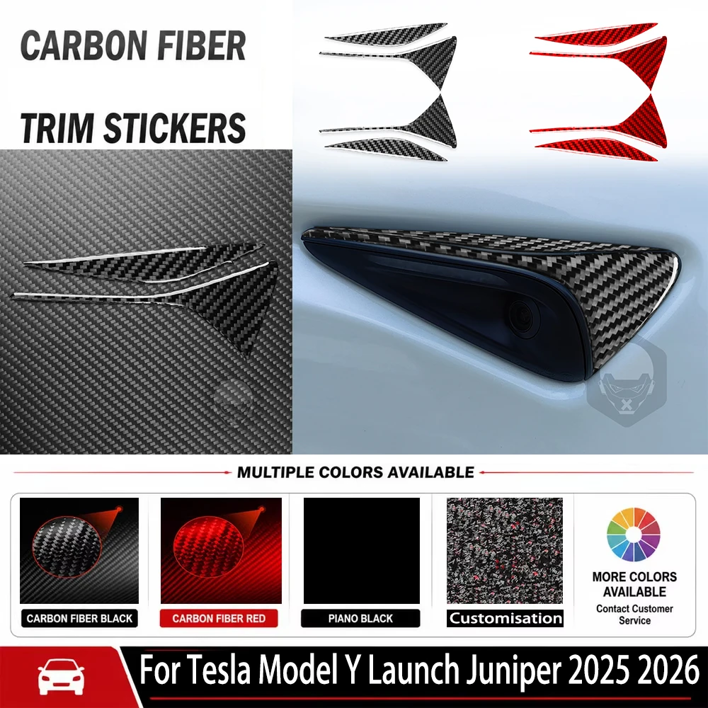 For Tesla Model Y Launch Juniper 2025 2026 Carbon Fiber Side Camera Housing Panel Frame Trim Car Exterior Accessories Sticker