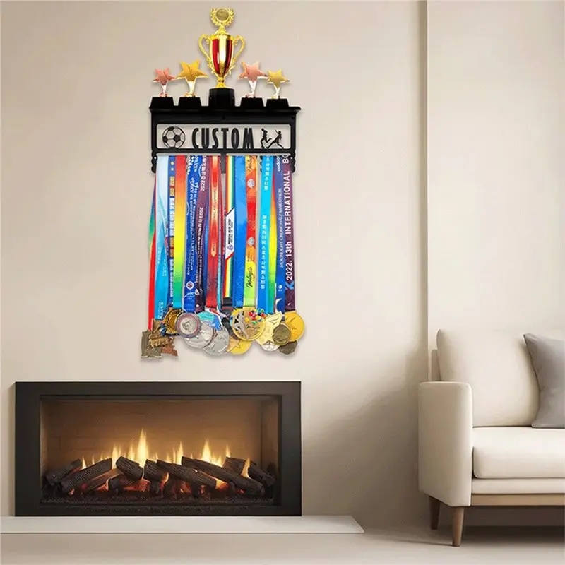 NEW-Personalized Medal Holder With Name Display Rack For Awards Ribbons - Metal Custom Sports Race Plaques Hanger For Awards