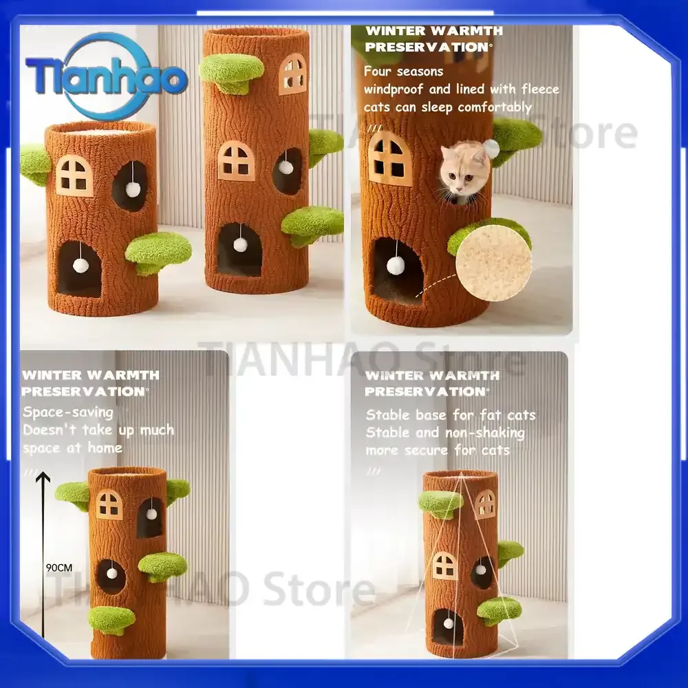Árbol rascador para gatos con nido tipo cueva y caja de juguetes para gatos, nido sostenible para amantes de los felinos