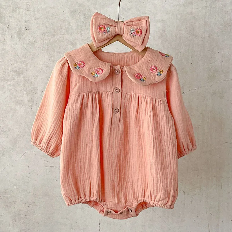 

Autumn Spring 0-24M Baby Girl Clothing Infant Baby Girls Jumpsuit Long Sleeved Cotton Embroidery Newborn Baby Girls Bodysuits