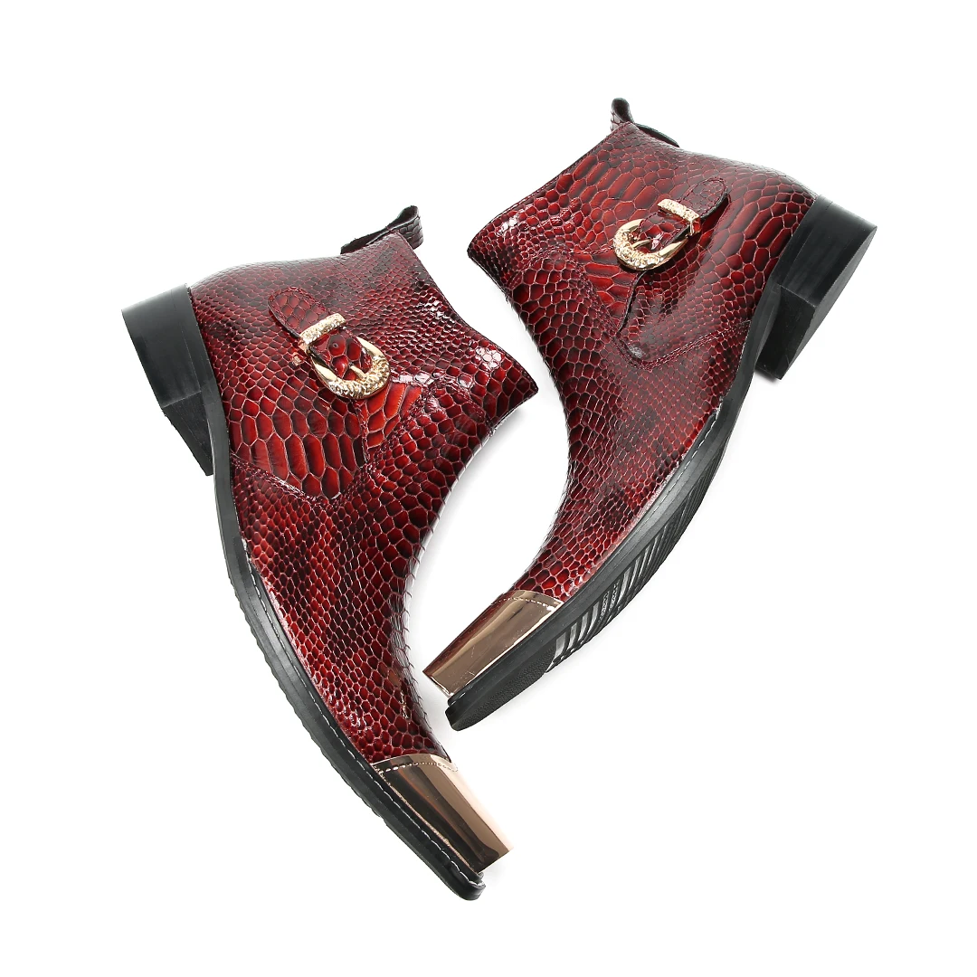 Red Pointed Toe real Leather Men Ankle Boots big size Club Party formal Dress Shoes fashion Male zipper Motorcycle Short Boots view 6