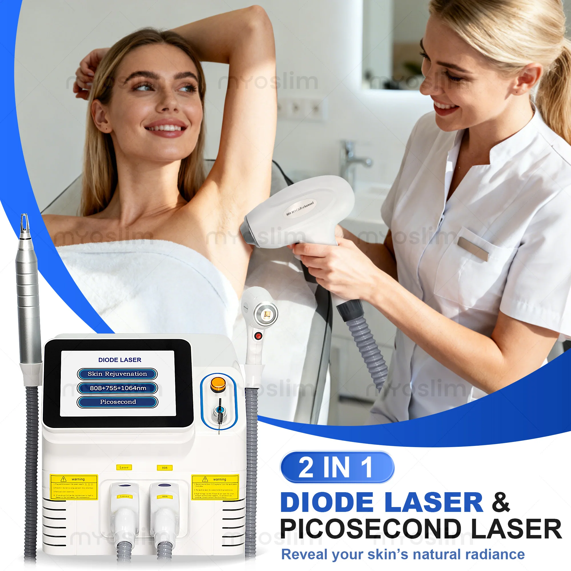 

2 IN 1 Diode Laser PicoSecond Laser Machine 808nm 755nm 1064nm Hair Removal Tattoo Removal Skin Rejuvenation Beauty Device