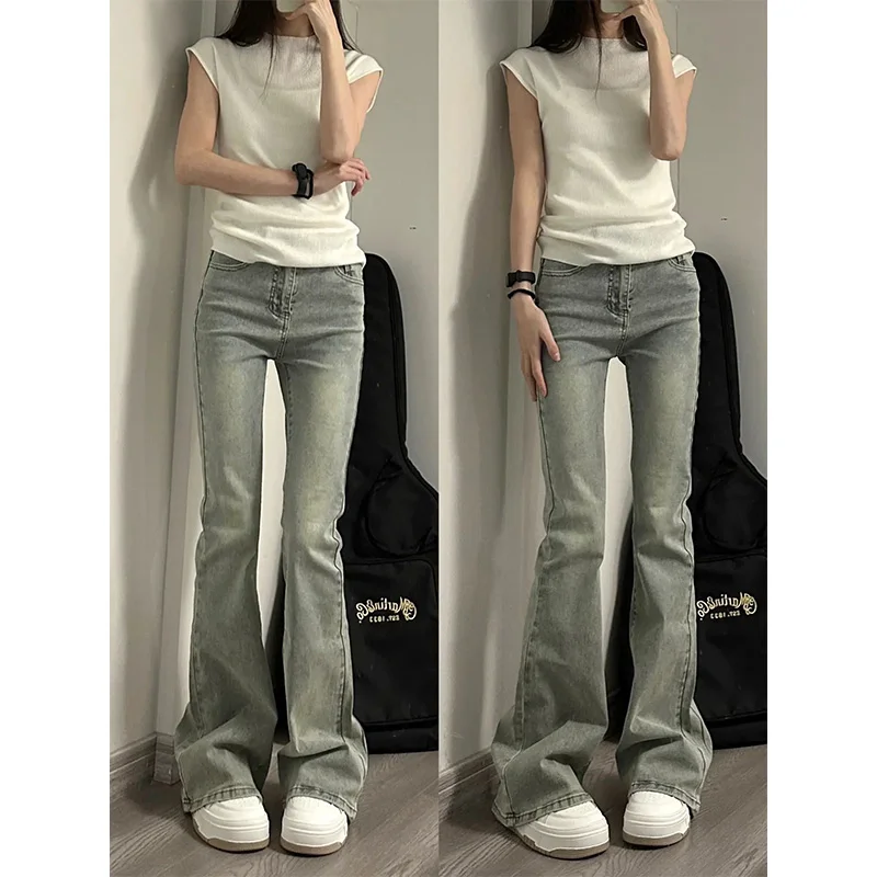 

High Waist Wide Leg Jeans Women's Summer Slimming Design Straight Cut Jeans Loose Fit Micro Flared Denim Pants