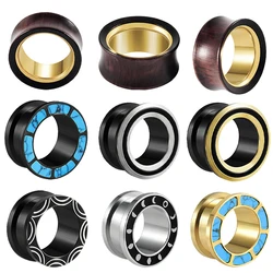 1PC Stainless Steel Hollow Tunnel Plug Earrings Wood Double Ear Plugs Gauges Expander Ear Lobe Piercing Jewelry 8MM-25MM
