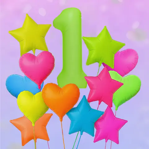 Neon green balloons 0-9 fluorescent numbers and heart-shaped star balloons used for birthday party luminous decoration