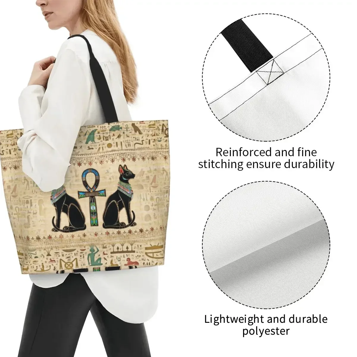 أكياس تسوق متقاطعة للقطط المصرية المطبوعة بشكل مضحك وحقائب كتف متينة من القماش للمتسوقين في مصر القديمة