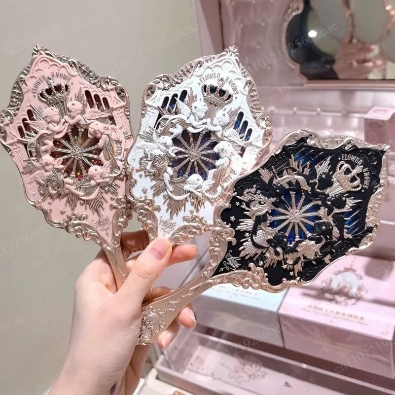Handheld Mirror Peripheral Texture Court Style Women's Portable Makeup Mirror Polar Day and Night Afterglow Color