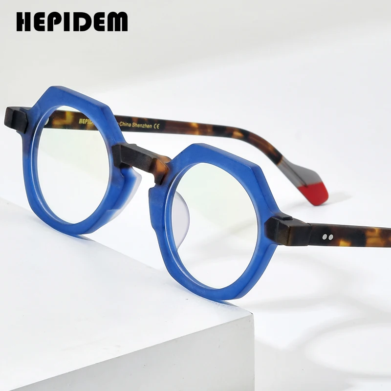 HEPIDEM Acetate Glasses Women Brand Designer Round Nerd Eyeglasses Frame New Men Thick Japanese Handmade Big Size Eyewear 9229