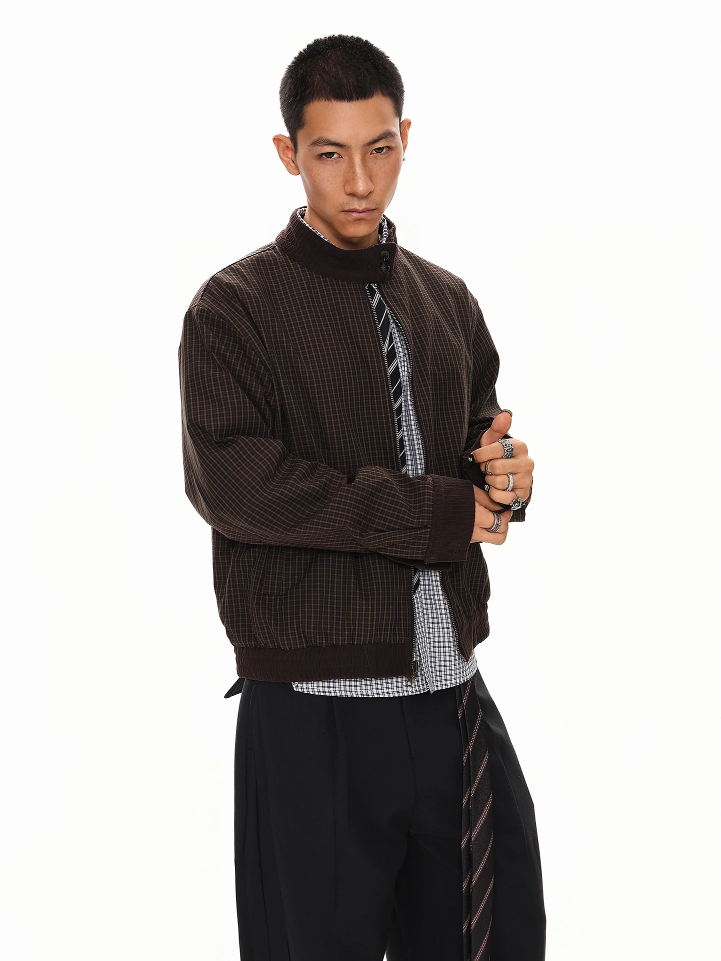 Trendy Double-Sided Wear Men's Jacket Vertical Stripes Casual Style Autumn Winter New Retro Outerwear Warmth Regular Fit Zipper