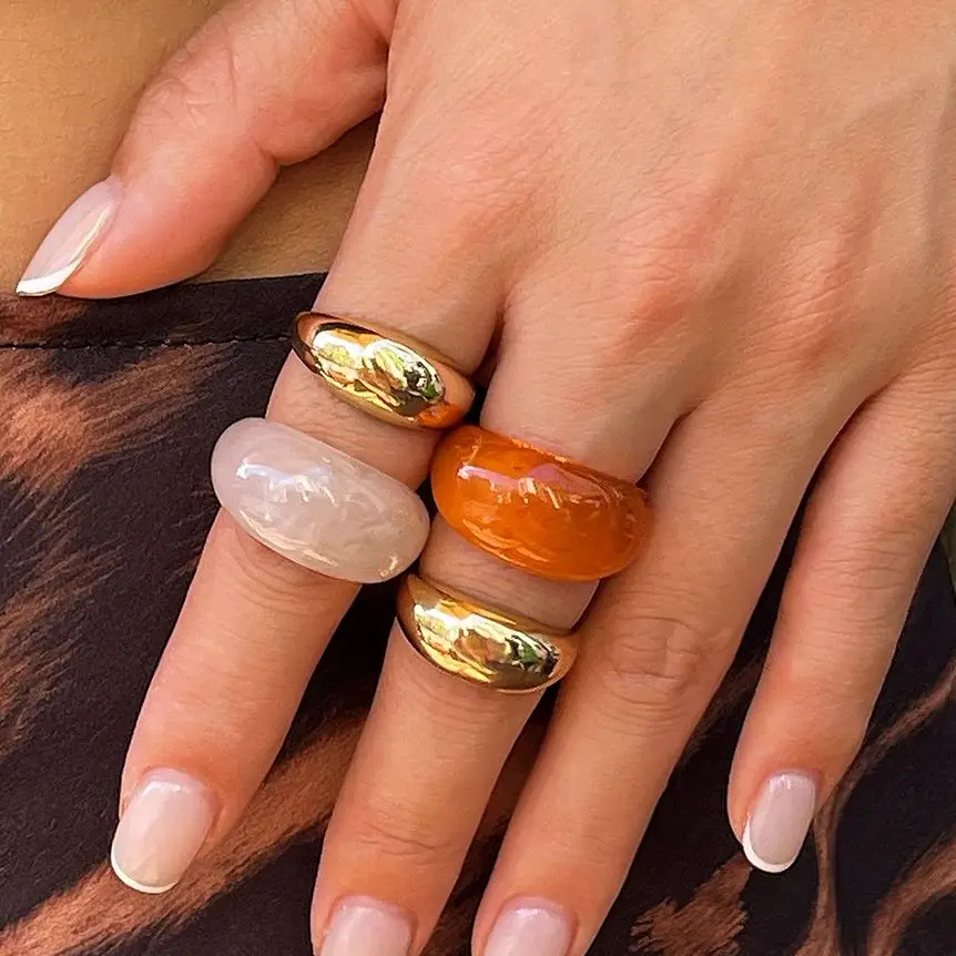 Ingemark 4Pcs/Set Minimalism Retro Geometry Resin Rings Women Trendy Creative Metal Open Knuckle Ring 2026 New Couple Jewelry