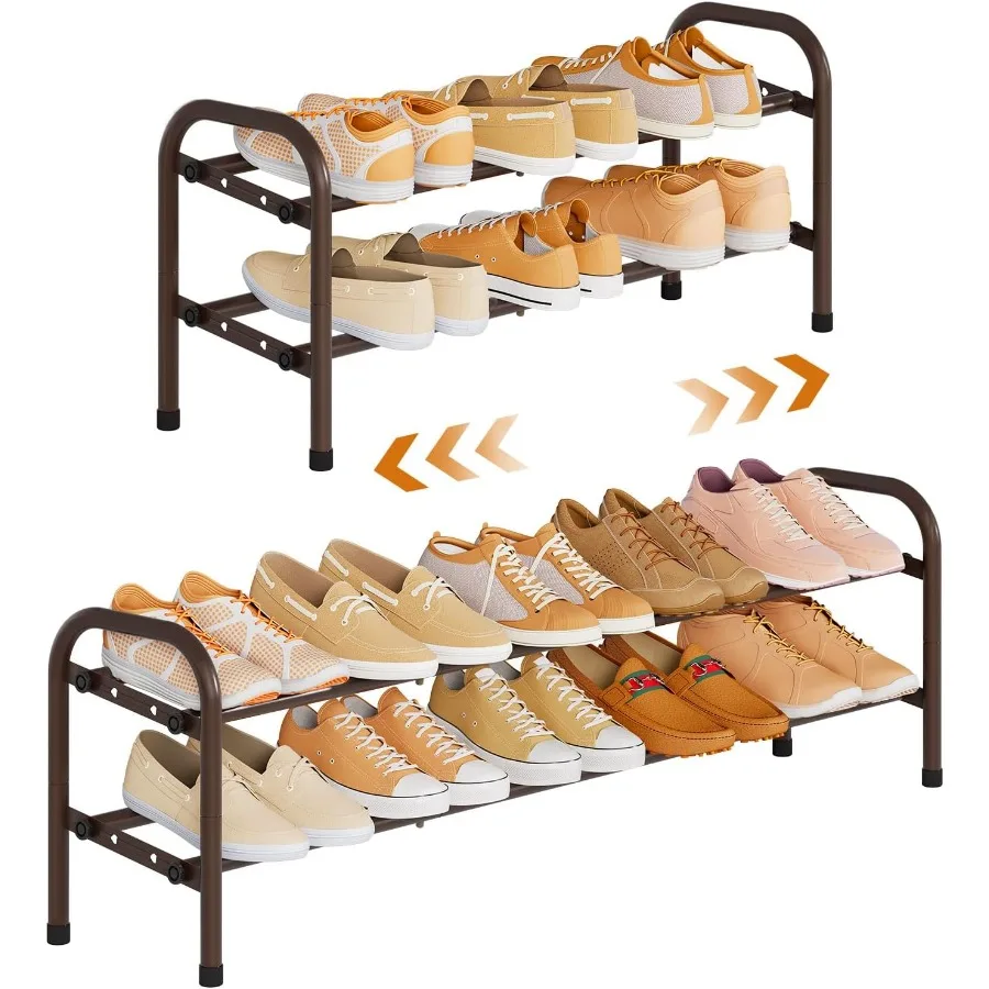 

2Tier Shoe Rack41.53'' Adjustable Closet Shoe Organizer for Bedroom Entryway Expandable Metal Shelf Up to 12 Pairs Shoes Brown