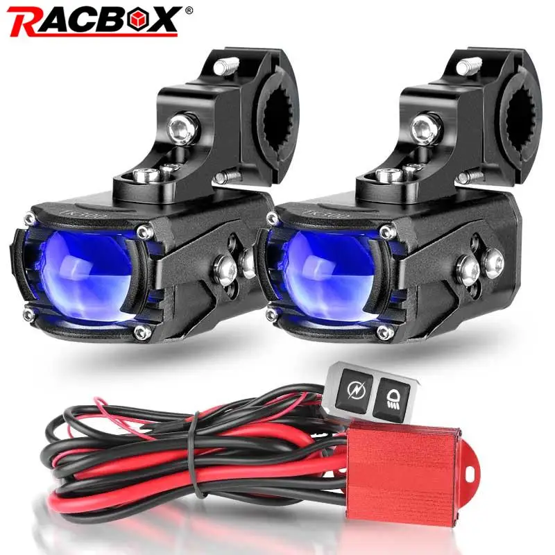 100W LED Motorcycle Spotlight Fog Signal Indicator Flicker Light 10000LM Demon Eye 12V/24V For Dirt Bike Car Trucks SUVs UTV ATV