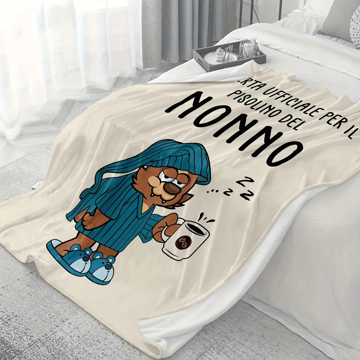 Italian Nonno Official Siesta Blanket - Funny Grandpa Bear & Coffee Design for Grandfather Gifts & Cozy Naps