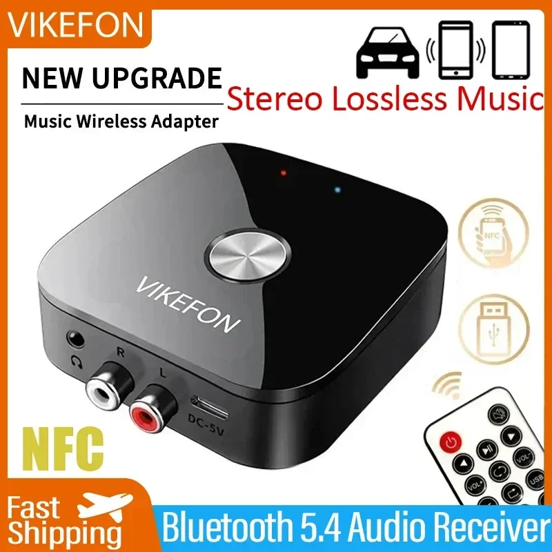 VIKEFON NFC Bluetooth 5.4 Audio Receiver 3.5mm AUX R/L RCA Stereo Lossless Music Wireless Adapter USB U-Disk Play Remote Control