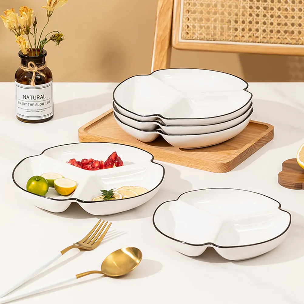 Ceramic Sectioned Dinner Plate 4-Compartment Portion Control Food Serving Dish for Household Restaurant Banquet Picnic Dessert