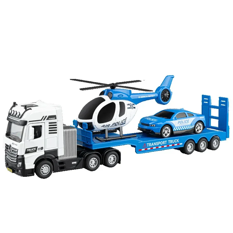 Simuação-Liga Engenharia Truck Toy Set para Meninos, Modelo De Reboque, Escavadeira, Carro De Polícia, Helicóptero, Diecast Veículo Presente, 1/50