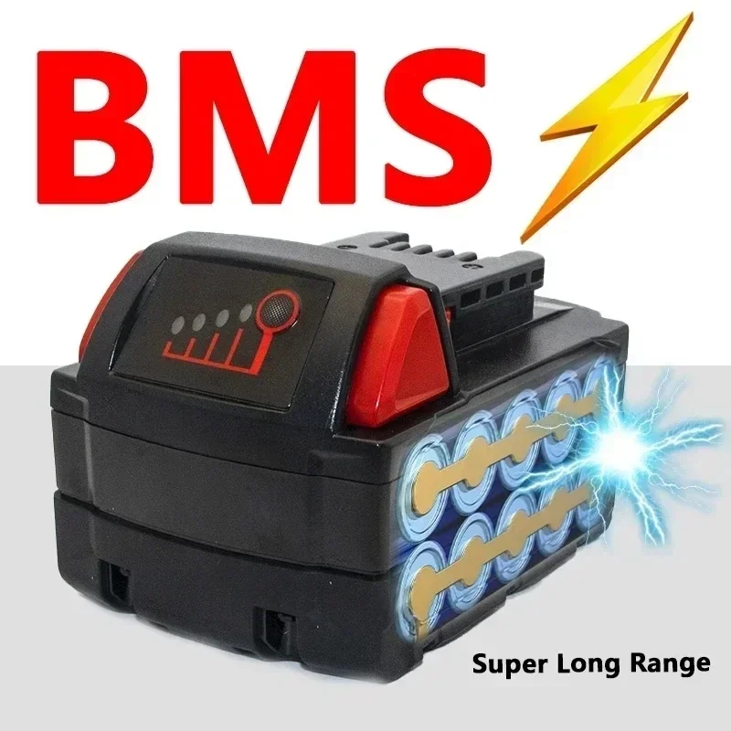 For Milwaukee M18 Power Tool Battery, Charger, BR, XC, 18V, 6000mAh M18B5, 48-11-1860, Built-in 18650 Battery