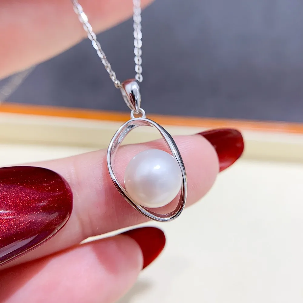 DIY Pearl Accessories S925 Sterling Silver Pendant Empty Gold Silver Necklace Pendant Female Fit 8-9mm Round Flat Beads D414