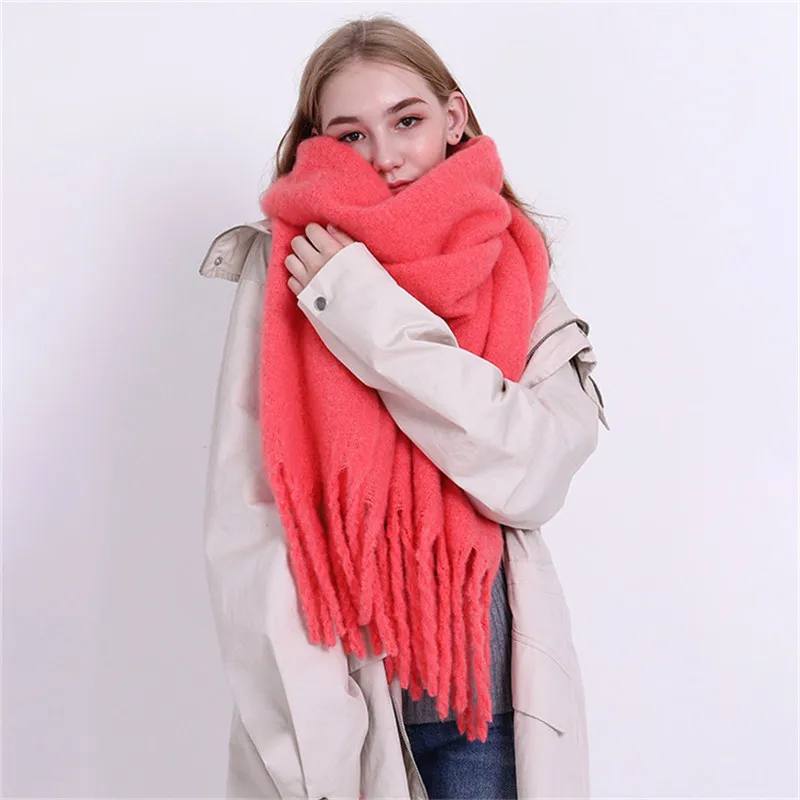 2023 Women\'s Winter Scarf Ladies Soild Color Cashmere Warm Shawls and Wraps Long Tassels Pashmina Blanket Scarves