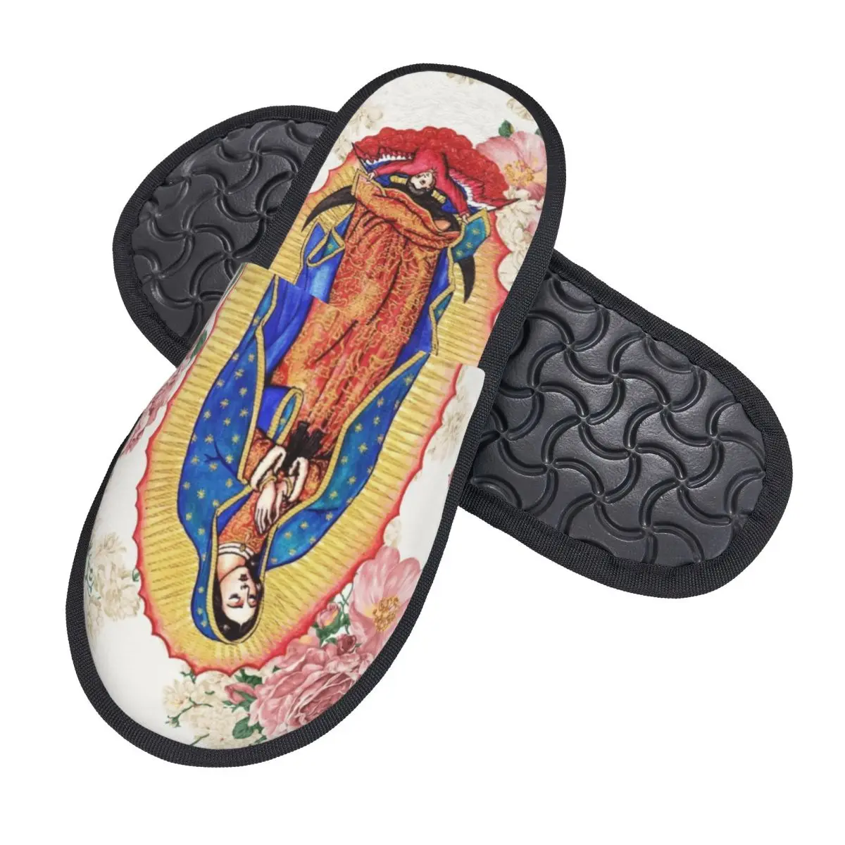 Custom Virgin Of Guadalupe Soft Scuff Memory Foam Slippers Women Mexico Catholic Virgin Mary Bedroom House Shoes