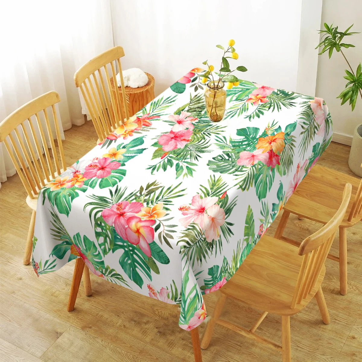 Hawaiian Flamingo Hibiscus Flower Table Runner Aloha Summer Tropical leaves Plastic Table Flag Happy Birthday Party Decorations