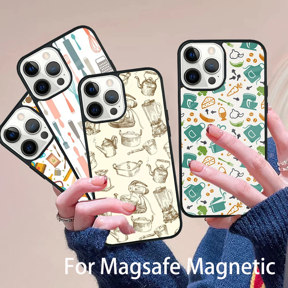 

Cooking Utensils Chef Kitchen Phone Case Magesafe Magnetic Wireless Charge Cover For IPhone 16 11 12 13 14 15 Pro Max Plus Mini