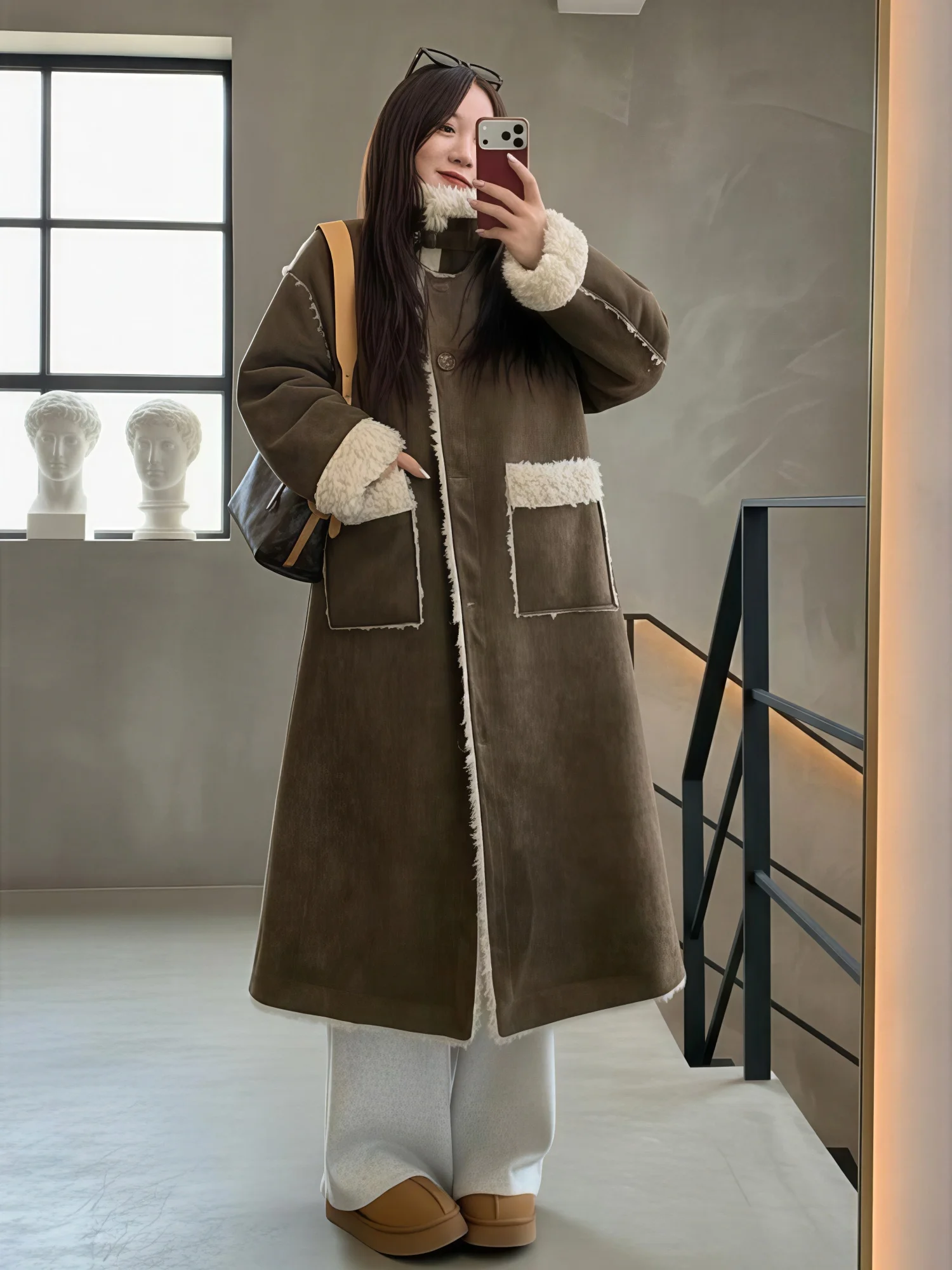 

Thick Big Size Women's Winter Furry Atmosphere Casual Slimming Warm Long Coat Jacket 30049H Comfortable Polyester Fiber