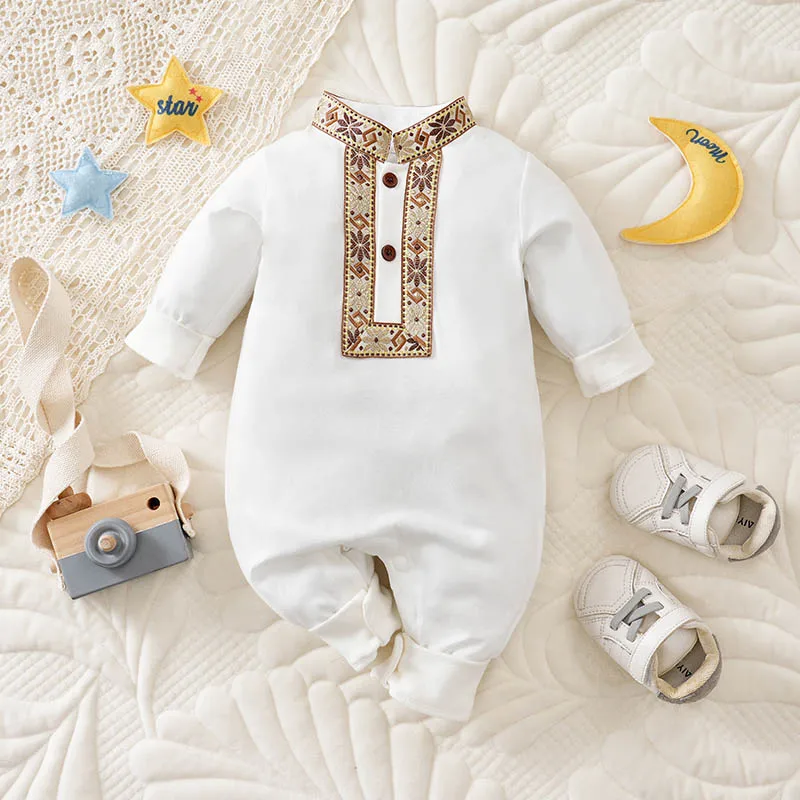 Autumn Ethnic Style 100% Cotton Long Sleeve Onesie Newborn Baby Boy Girl Simple Style Knitted 0-18 Months Romper Toddler Casual