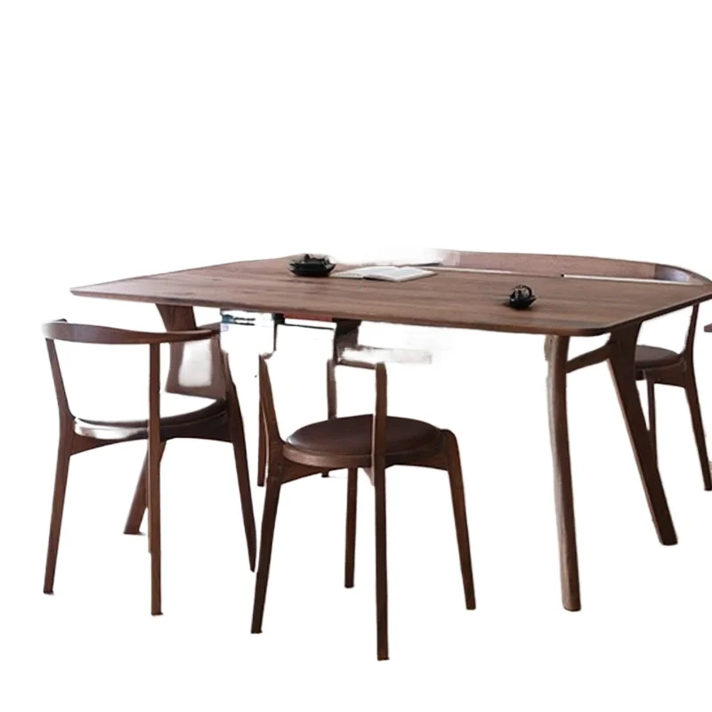 

Стол из дерева дуба, черного ореха, простой и экологически чистый, двойной прямоугольный круглый обеденный стол для гостиной