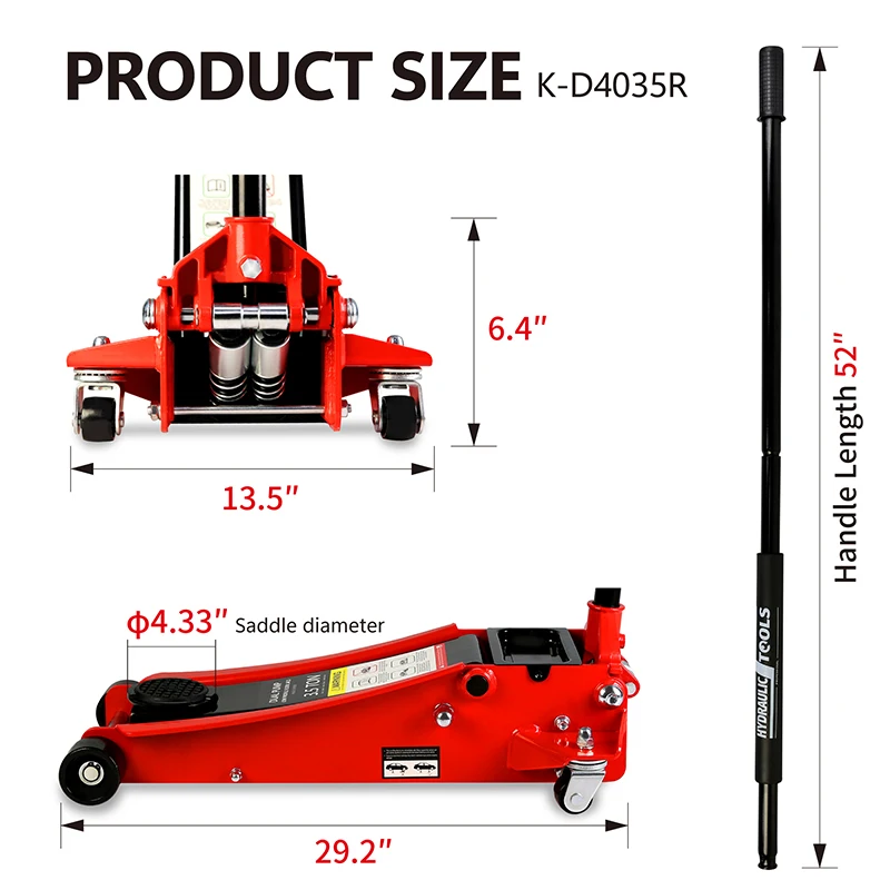 Floor Jack, 3.5 Ton Low Profile Floor Jack, Heavy-Duty Steel Racing Floor Jack with dual Piston Quick Lift Pump, Floor Jack Lift