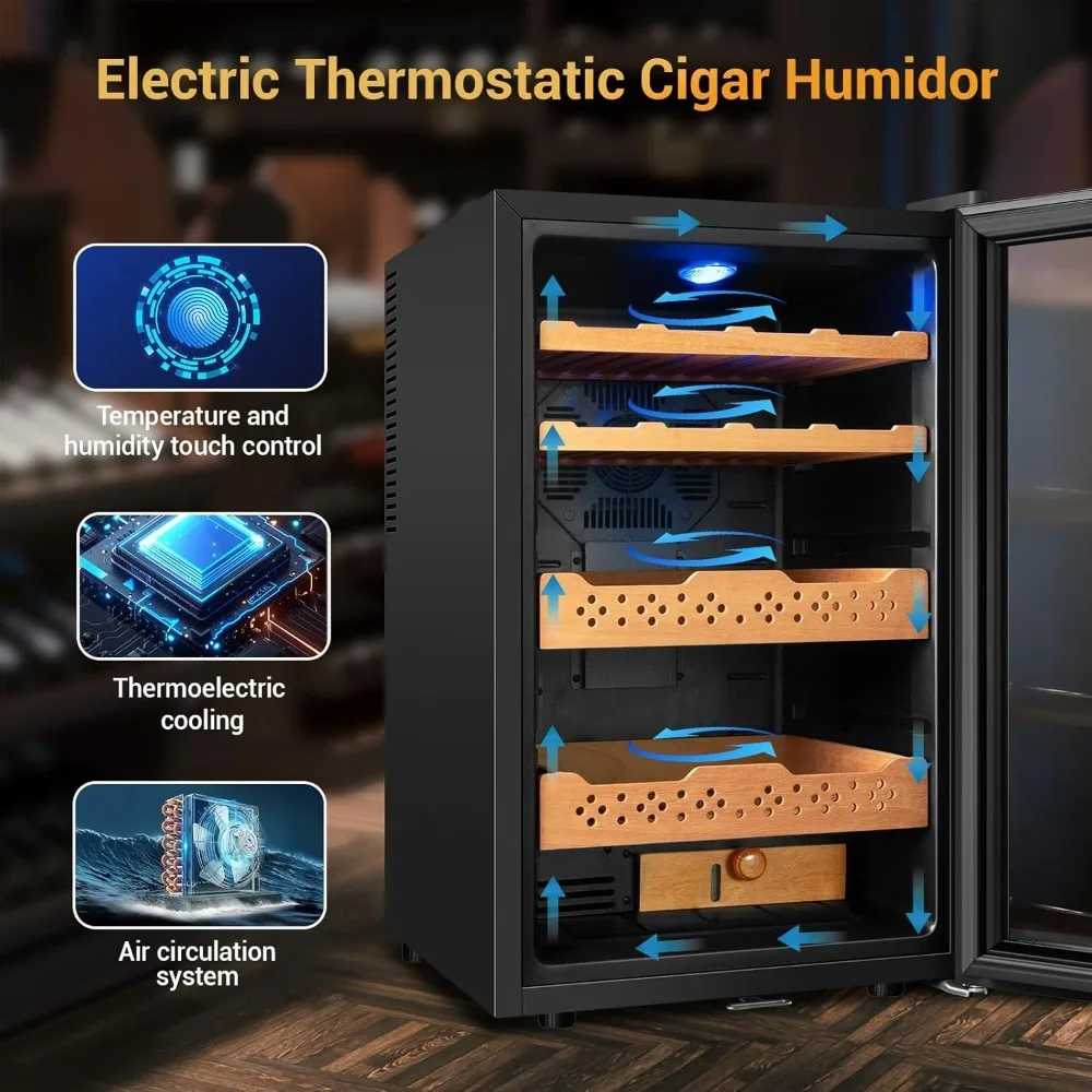 

70L Electric Humidor – 400 Counts Large Capacity, Thermostatic Cooling Cabinet with Smart Humidity & Temp Control