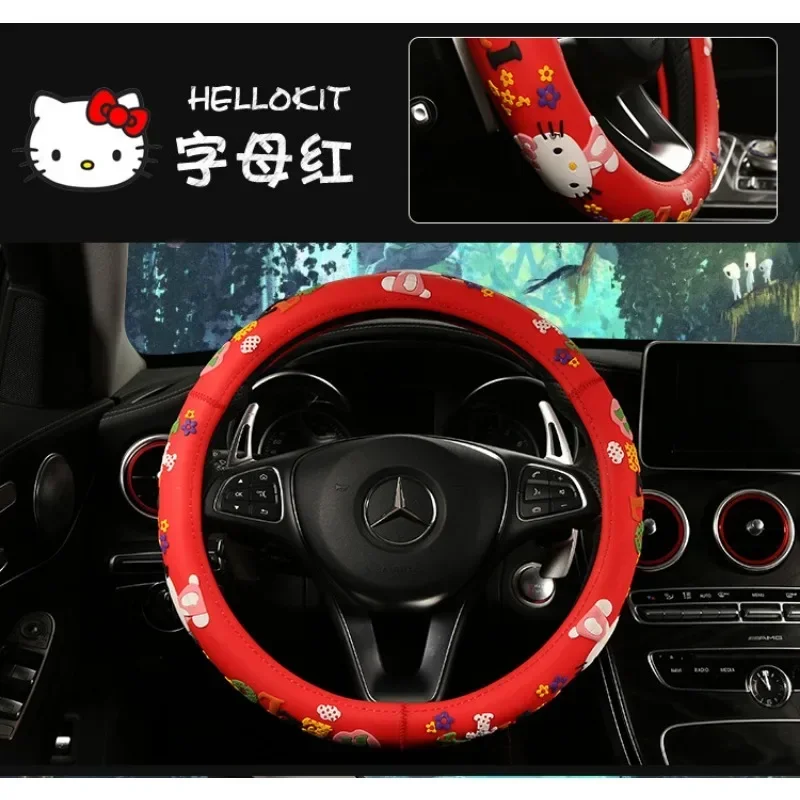 Sanrio Hello Kitty Car Steering Wheel Cover Anime Washed Cloth Without Inner Ring Elastic Band Elastic Car Handle Gloves Gifts