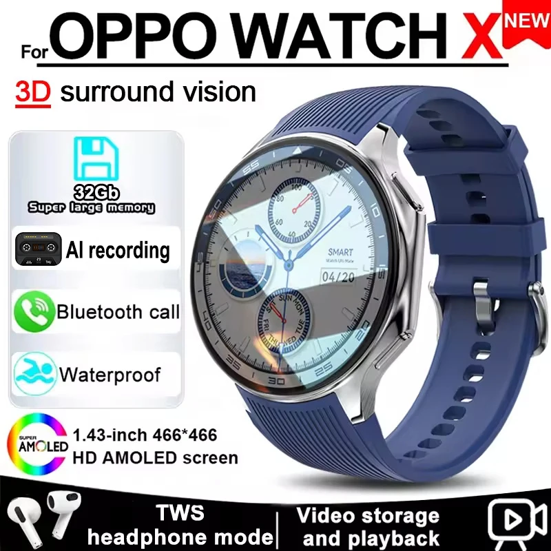 

2025 Новинка для OPPO Watch X Смарт-часы 32 ГБ Память Музыка Видео HD Bluetooth Вызов IP68 Водонепроницаемые AMOLED Смарт-часы TWS Наушники
