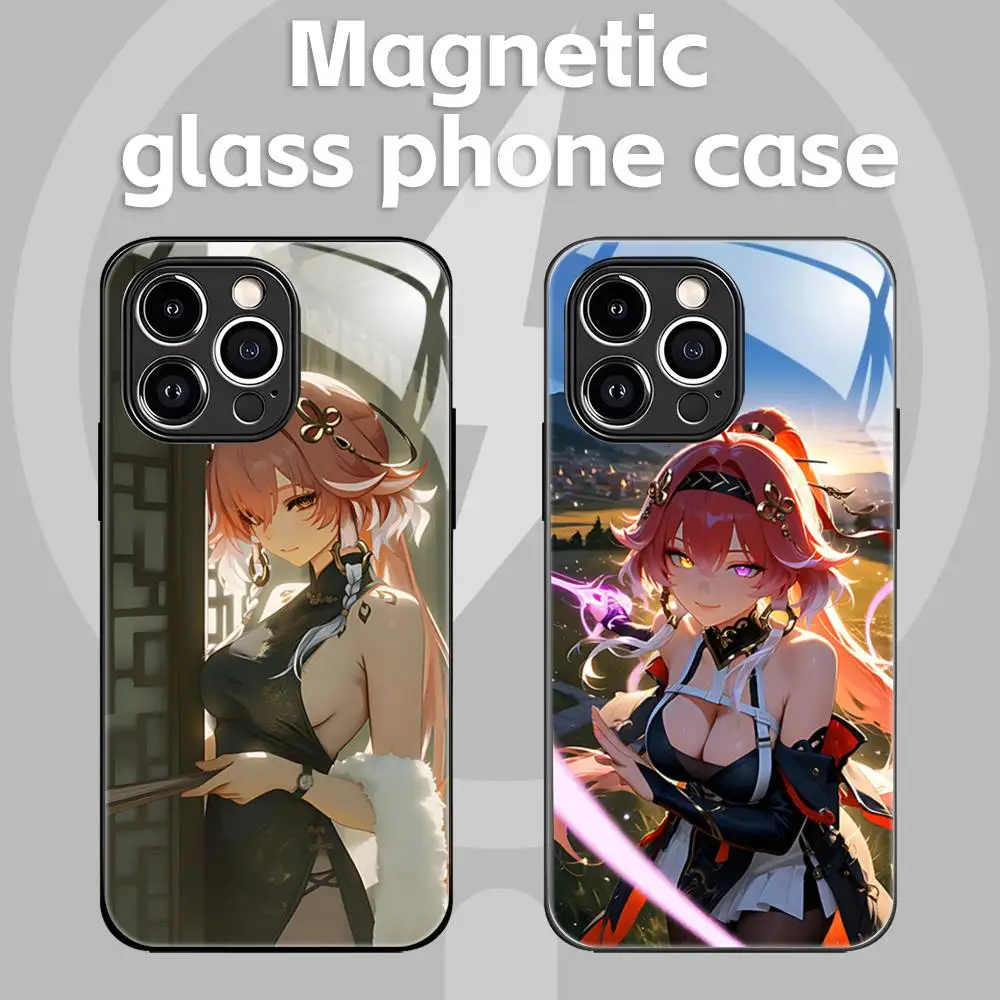 Чехол для телефона Wuthering Waves Changli для iPhone 16, 15, 14, 13, 12, 11 X XR XS 8 Plus Mini Pro Max, стеклянный магнитный чехол