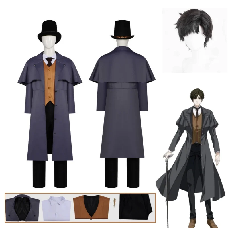 Costume de cosplay The Fool Klein Moretti, ensemble complet avec cape grise, haut, pantalon et chapeau pour soirée, Halloween, jeu de rôle, Seigneur des Mystères