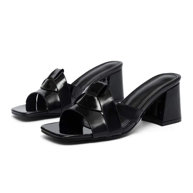 

Gold Super High Heels Summen Women Sandals Designer Strange Hollow Heels Ladies Squared Toes Mules Slippers Plus Size Brand